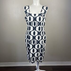DAVID MEISTER Black White Print Sleeveless Cocktail MIDI Dress Sz 10